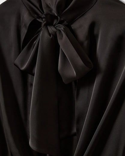 AmberSW Balloon Sleeve Satin Blouse - Black
