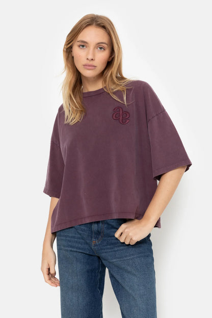 Eloise-A Boxy T-shirt with Avar - Vintage Plum