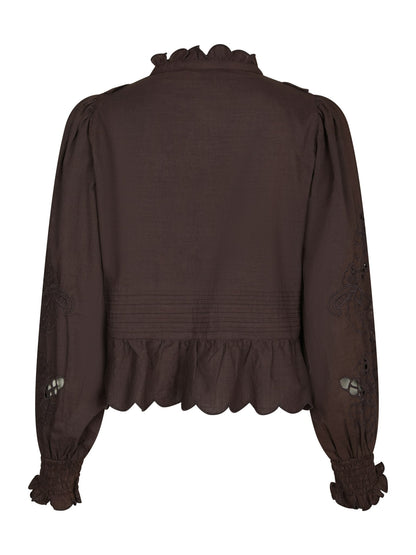 Petrine Embroidery Blouse - Dark Brown