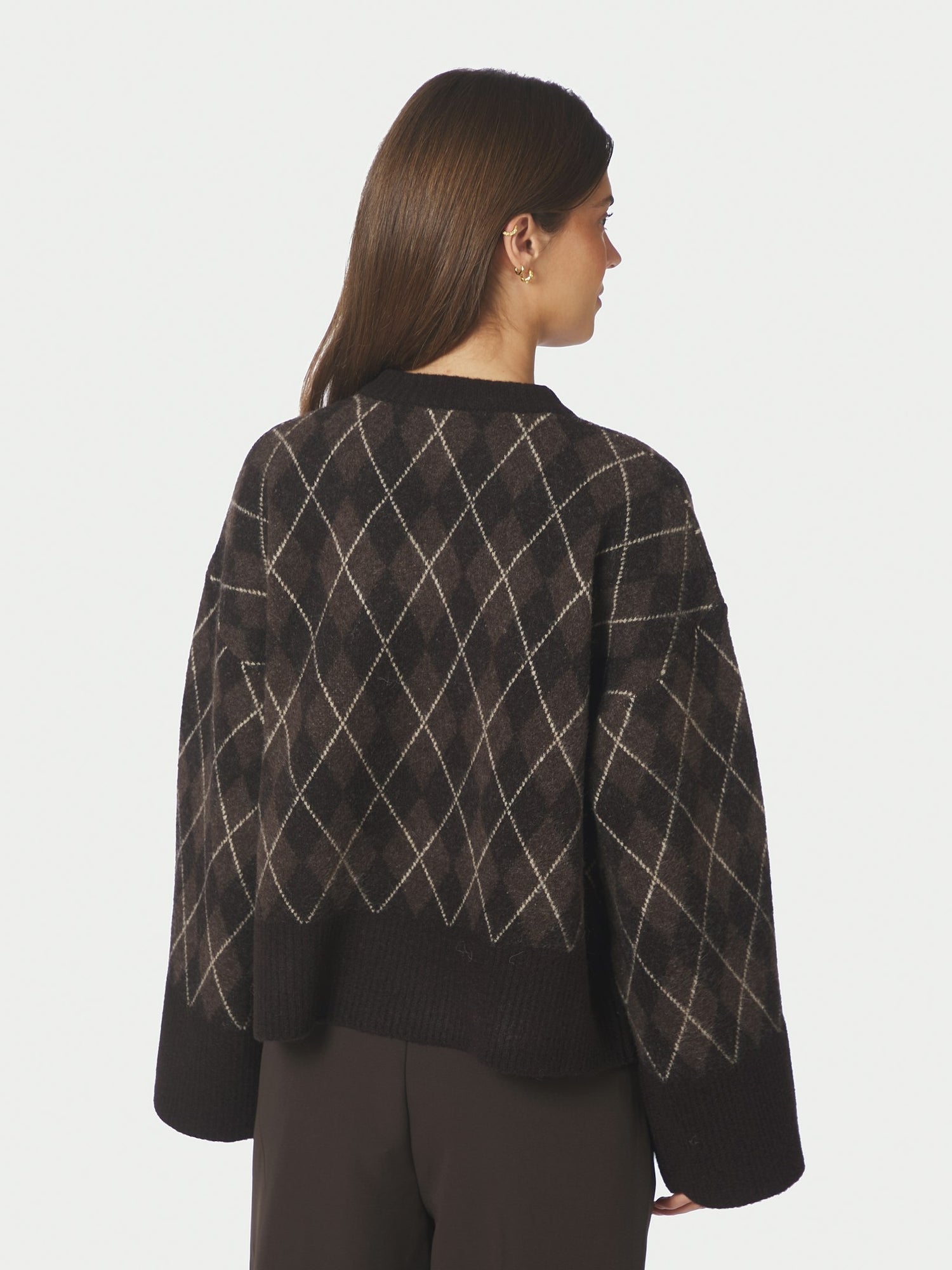 Kick Check Knit Blouse - Dark Brown