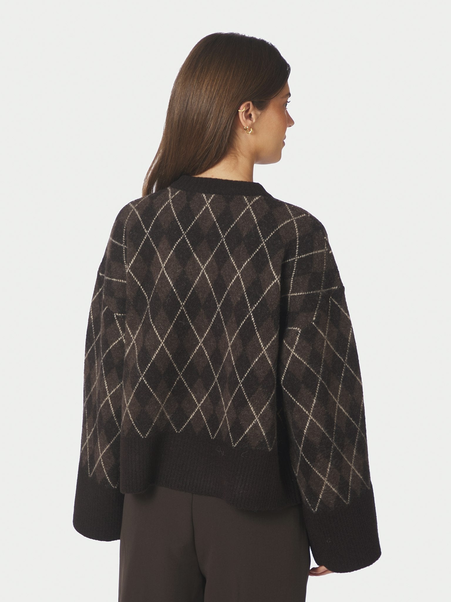 Kick Check Knit Blouse - Dark Brown