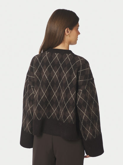 Kick Check Knit Blouse - Dark Brown