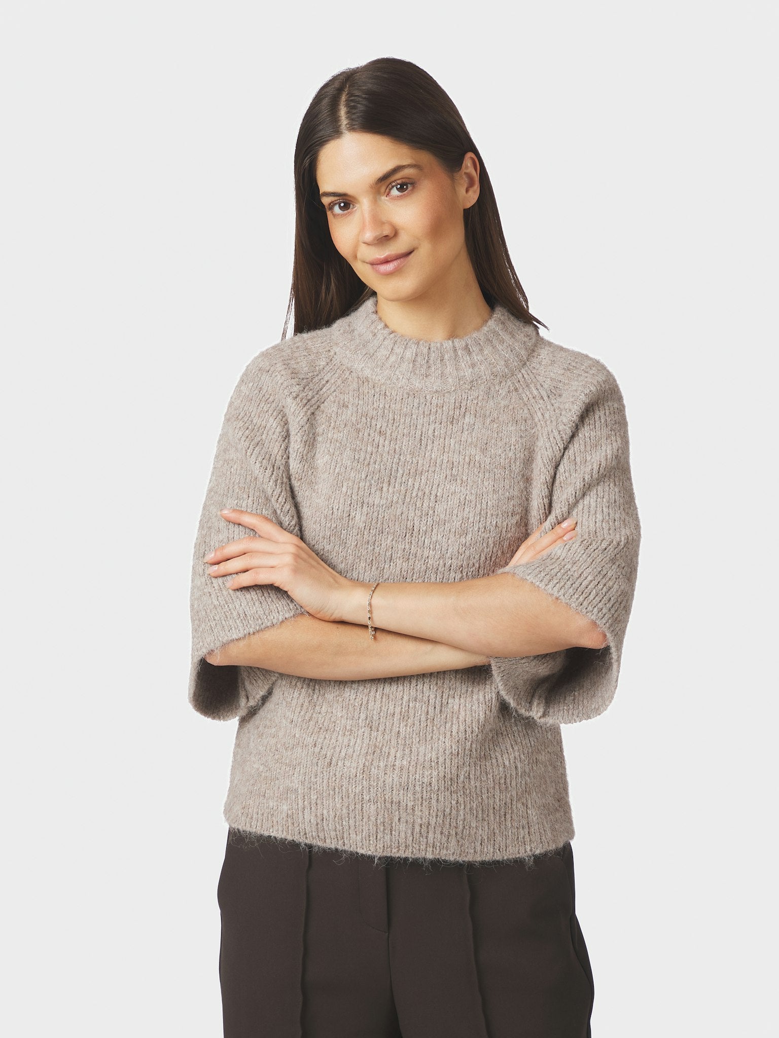 Bandi Fluffy Knit Blouse - Beige Melange