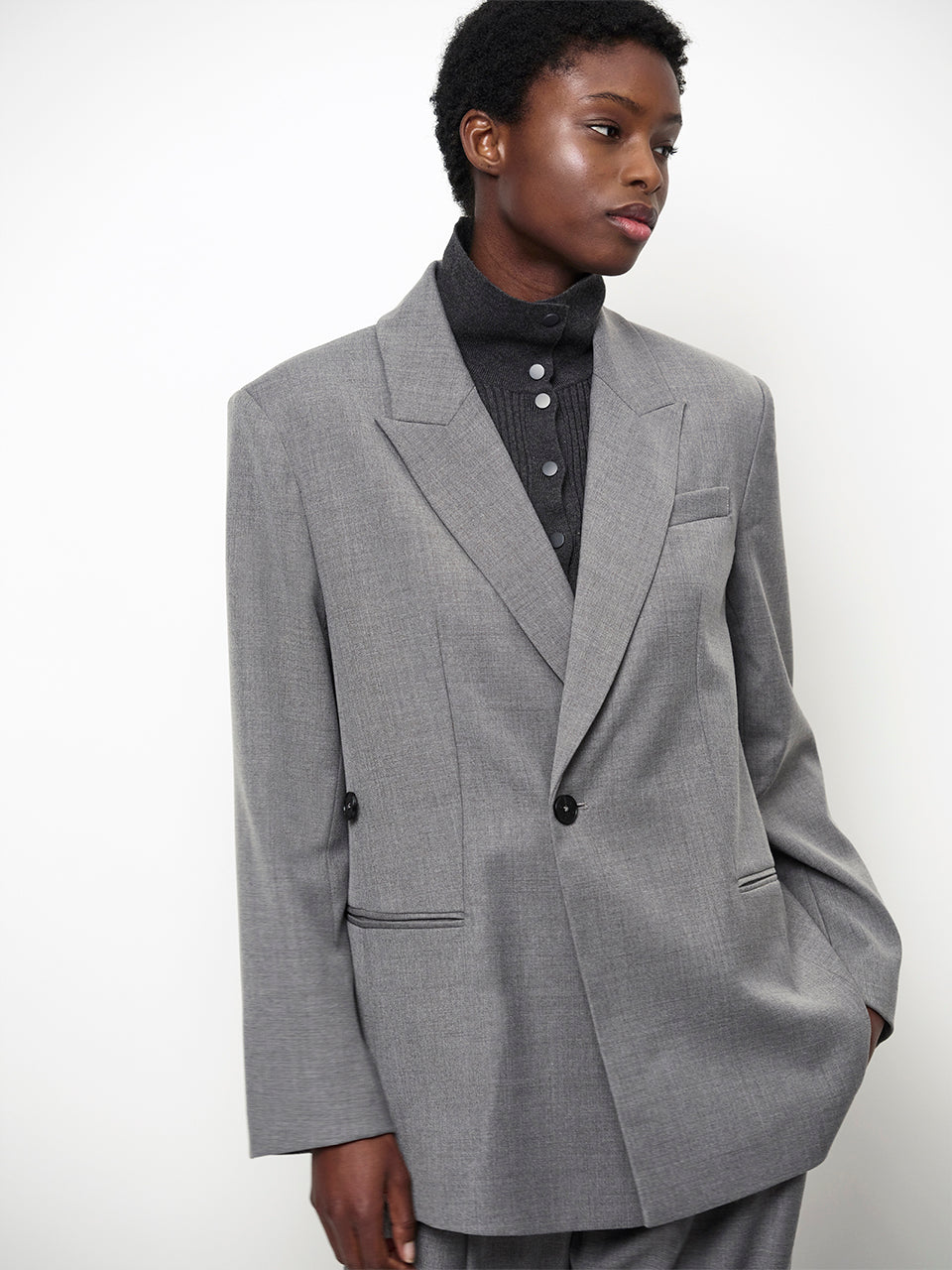 Bolton Wrap Blazer - Granite Grey Melange