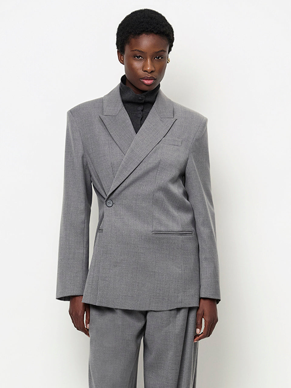 Bolton Wrap Blazer - Granite Grey Melange
