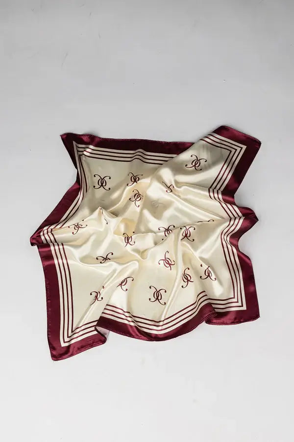 Elle Silk Scarf - Creme Burgundy