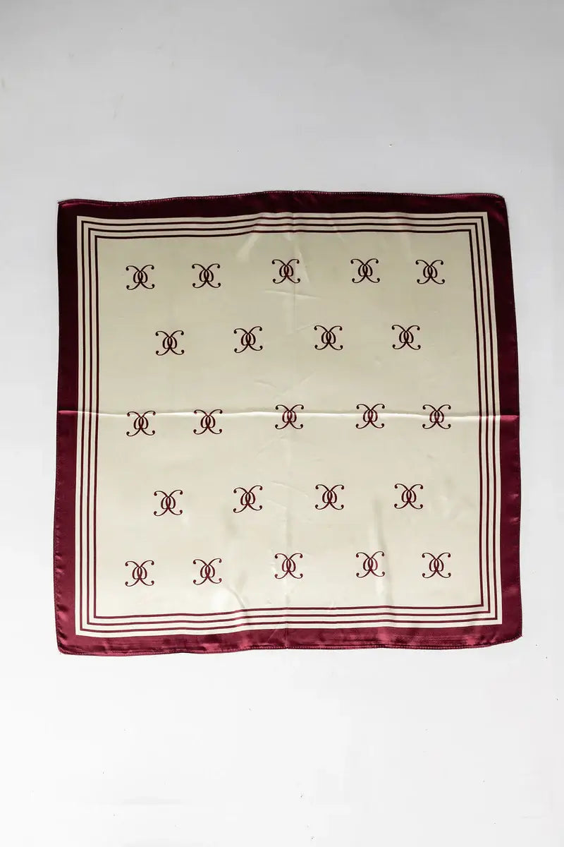 Elle Silk Scarf - Creme Burgundy