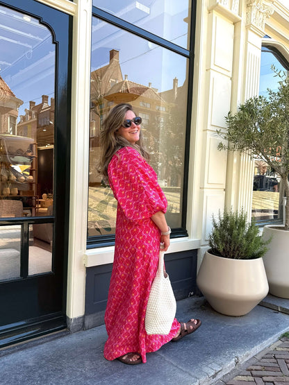Langes Kleid – Rosa/Gelb