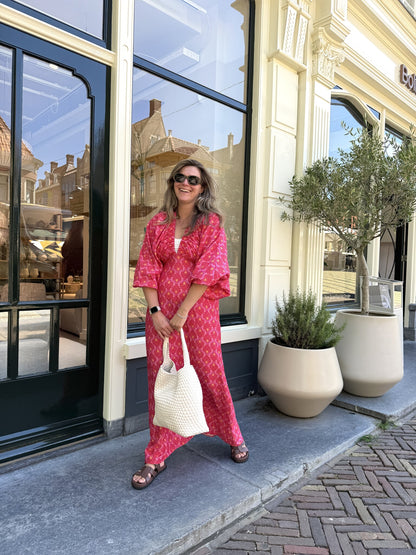 Langes Kleid – Rosa/Gelb