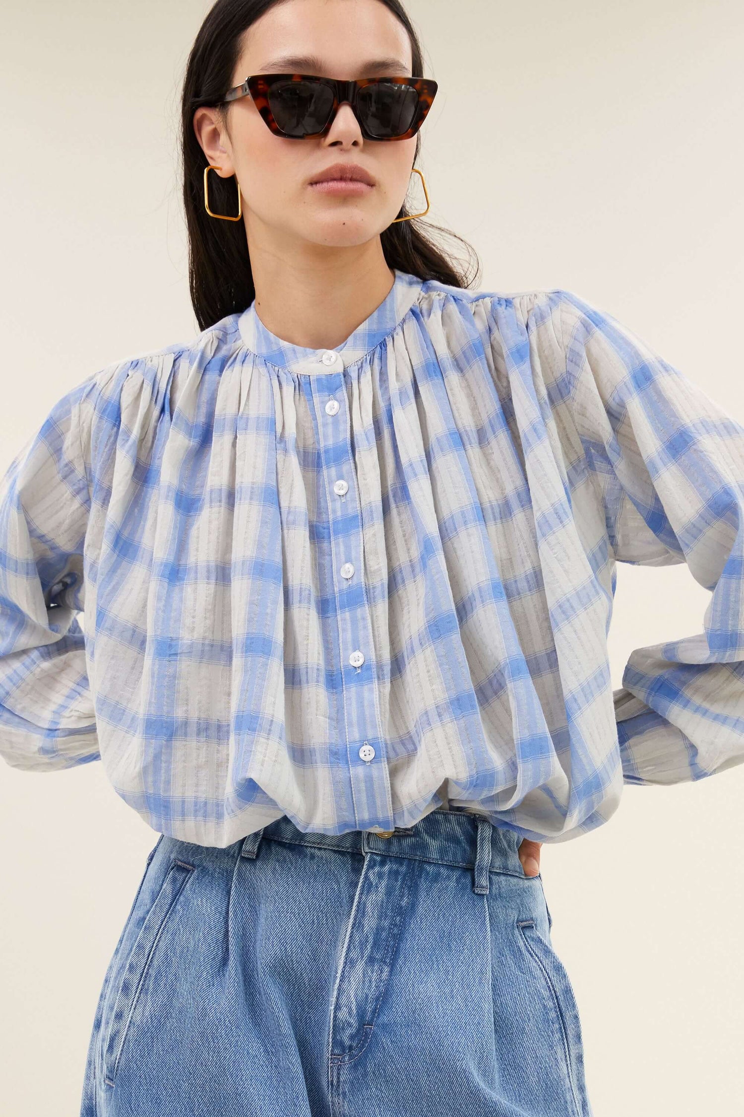 Nyka Check Blouse - Light Blue Check