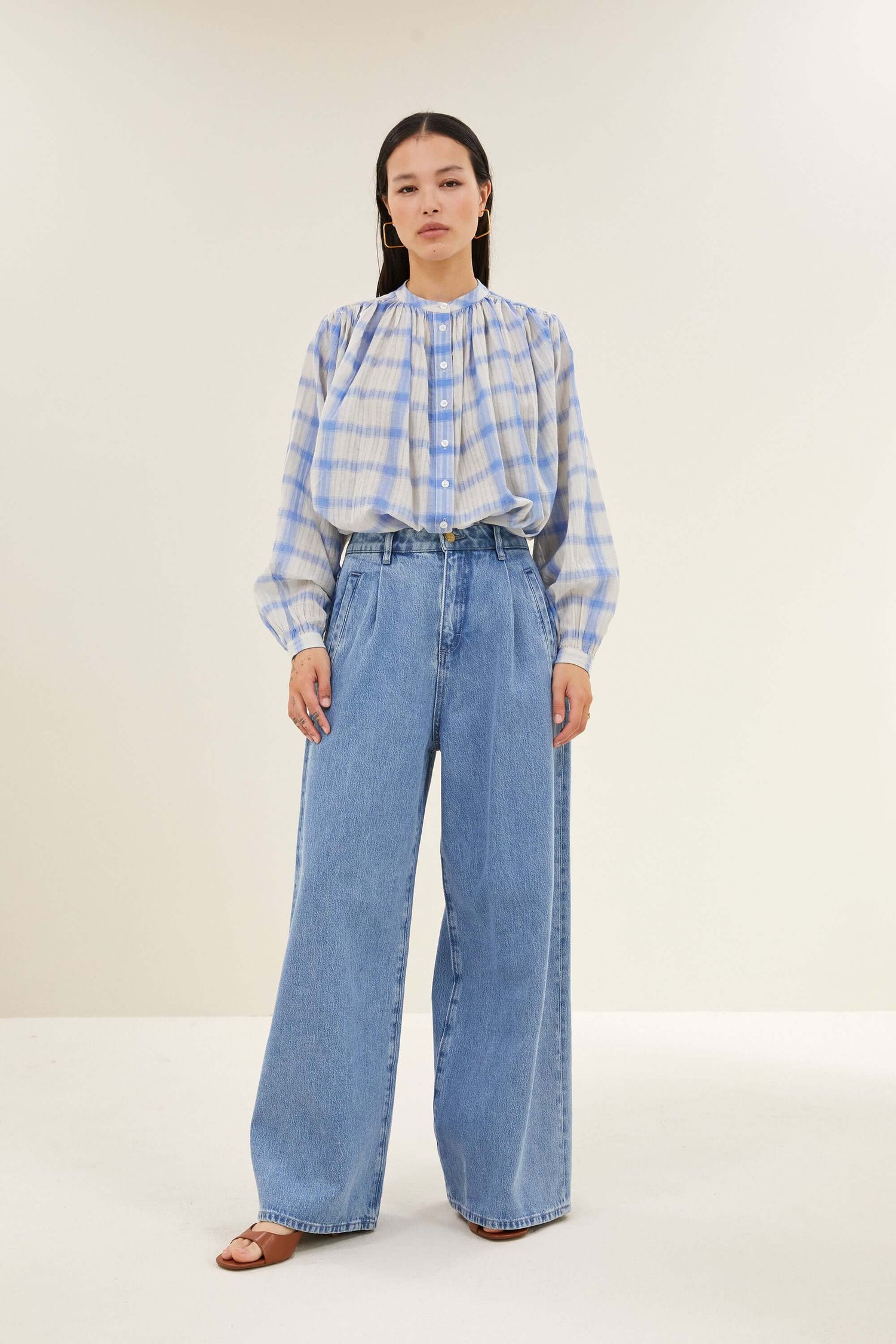 Nyka Check Blouse - Light Blue Check