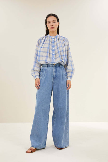 Nyka Check Blouse - Light Blue Check