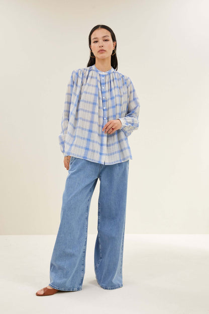 Nyka Check Blouse - Light Blue Check