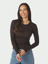 Nella Fine Rib Blouse - Dark Brown