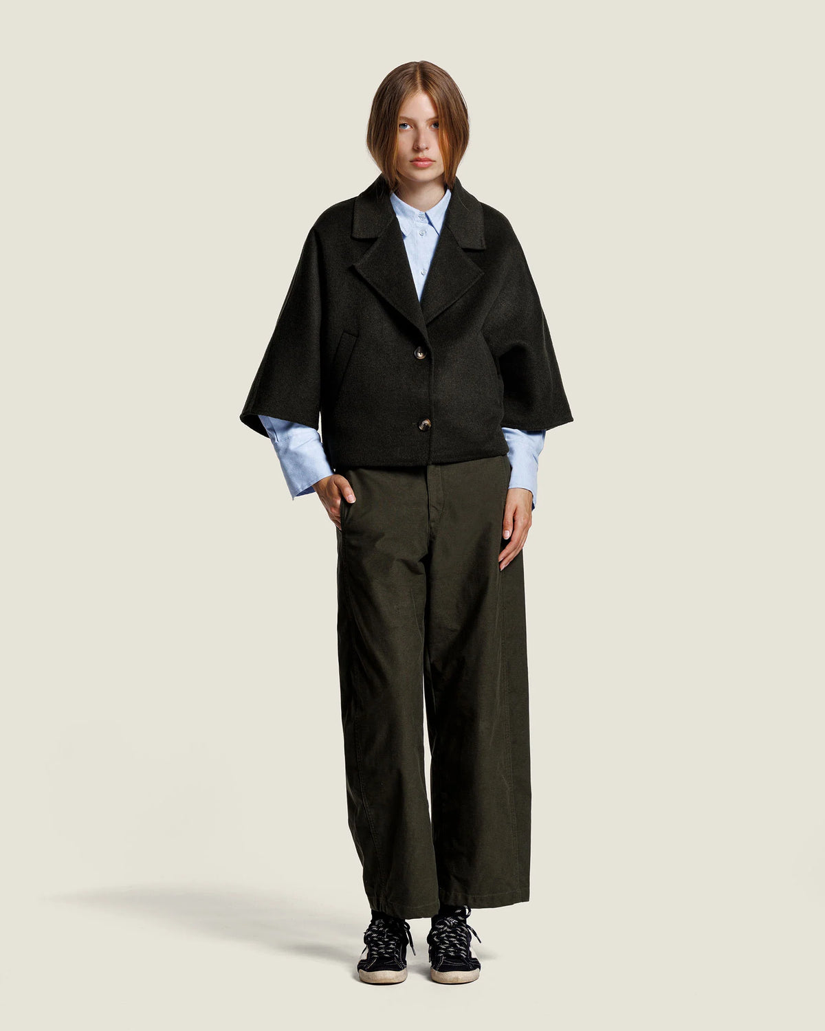 Celine Wool Cape - Dark Green
