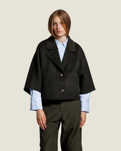 Celine Wool Cape - Dark Green