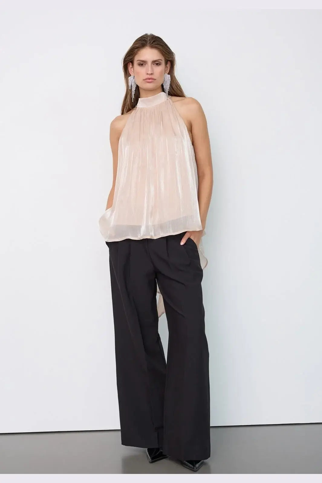 BariCC Beaded Halter Top - Champagne