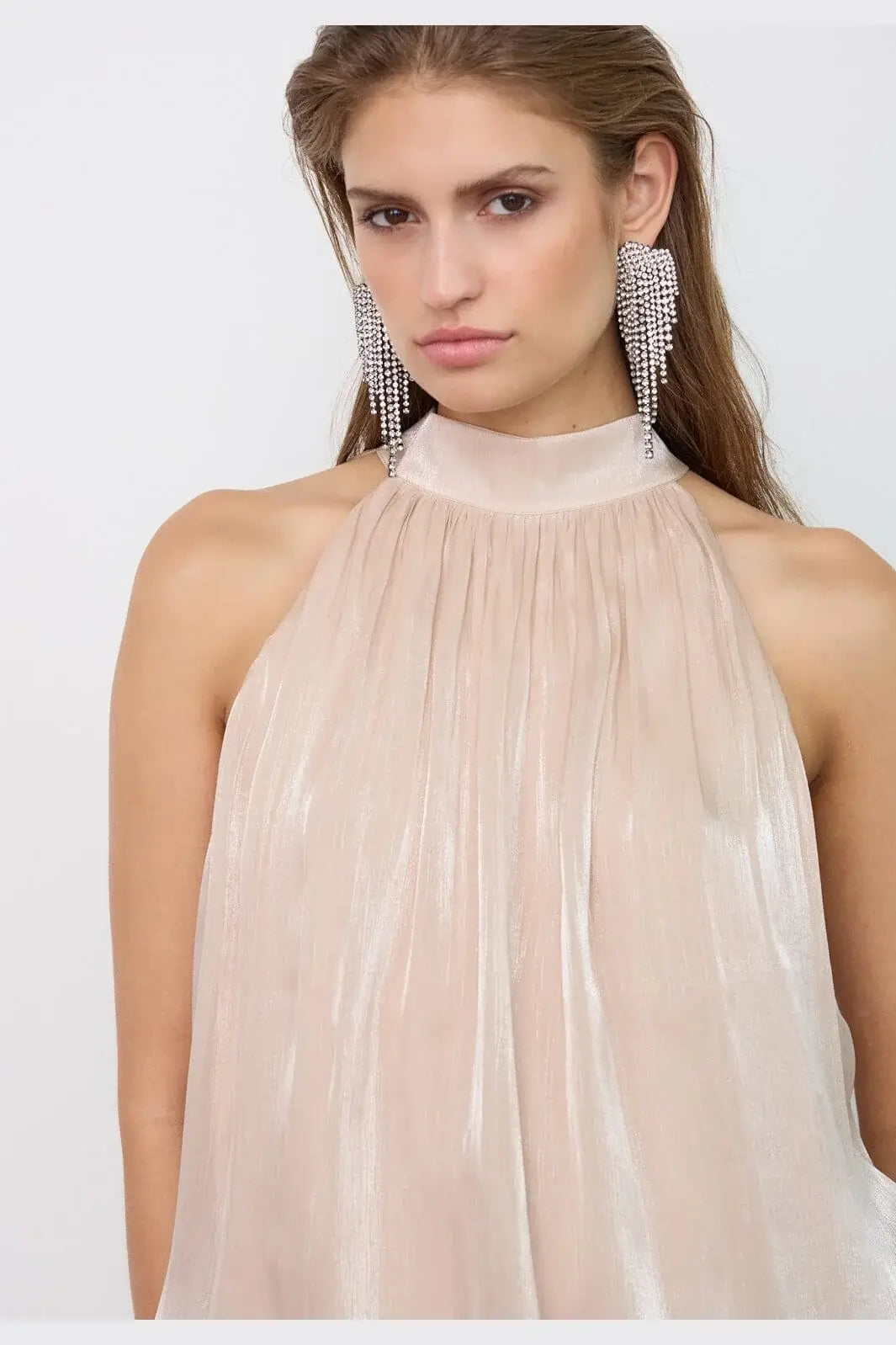 BariCC Beaded Halter Top - Champagne