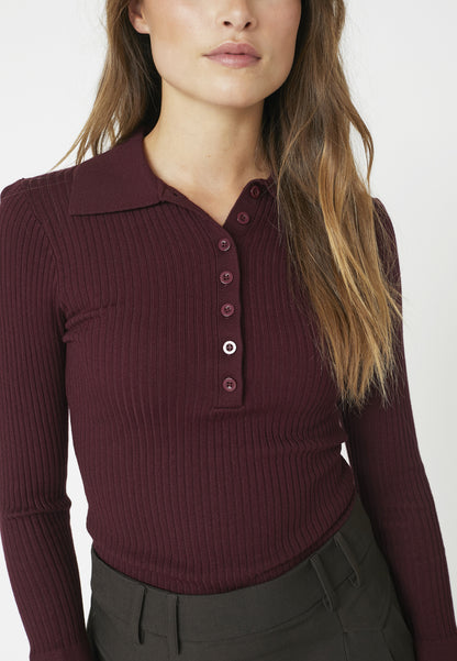 BonnyCC Polo LS Knit - Winered
