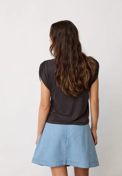 CamillaCC Ruched Shoulder Tee - Dark Grey
