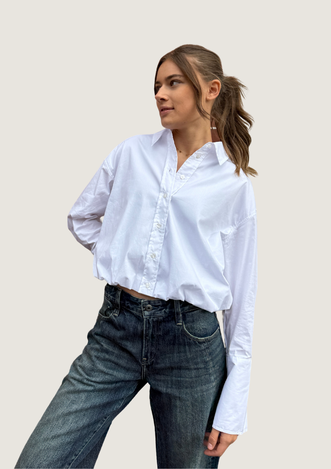 Cuff Balloon Shirt - White