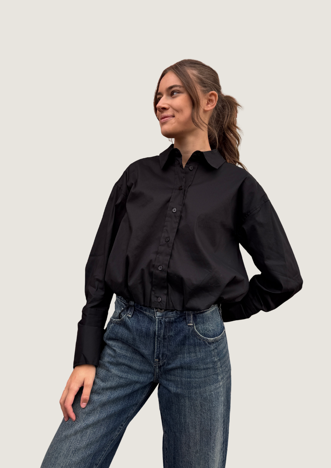 Cuff Balloon Shirt - Black