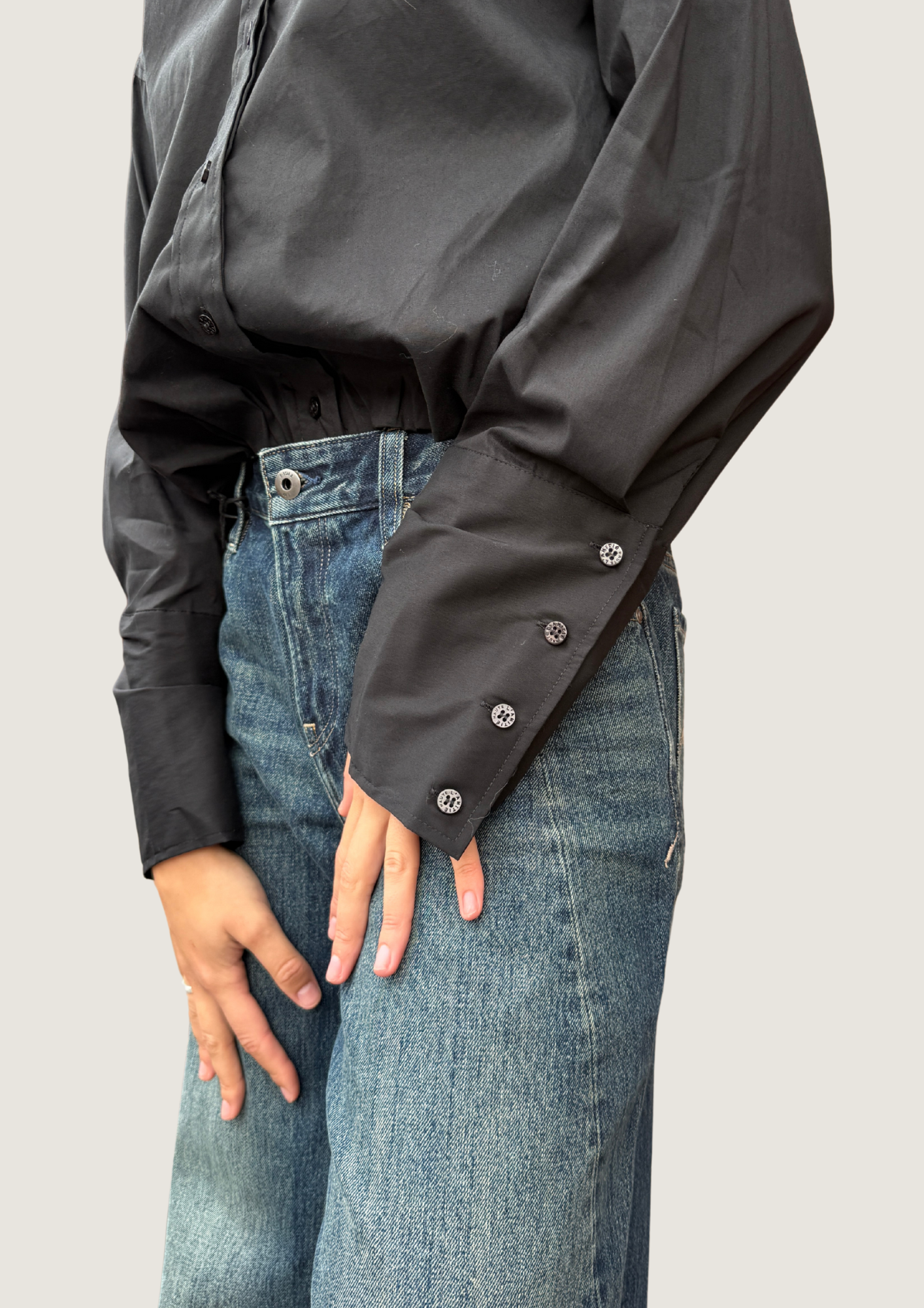 Cuff Balloon Shirt - Black