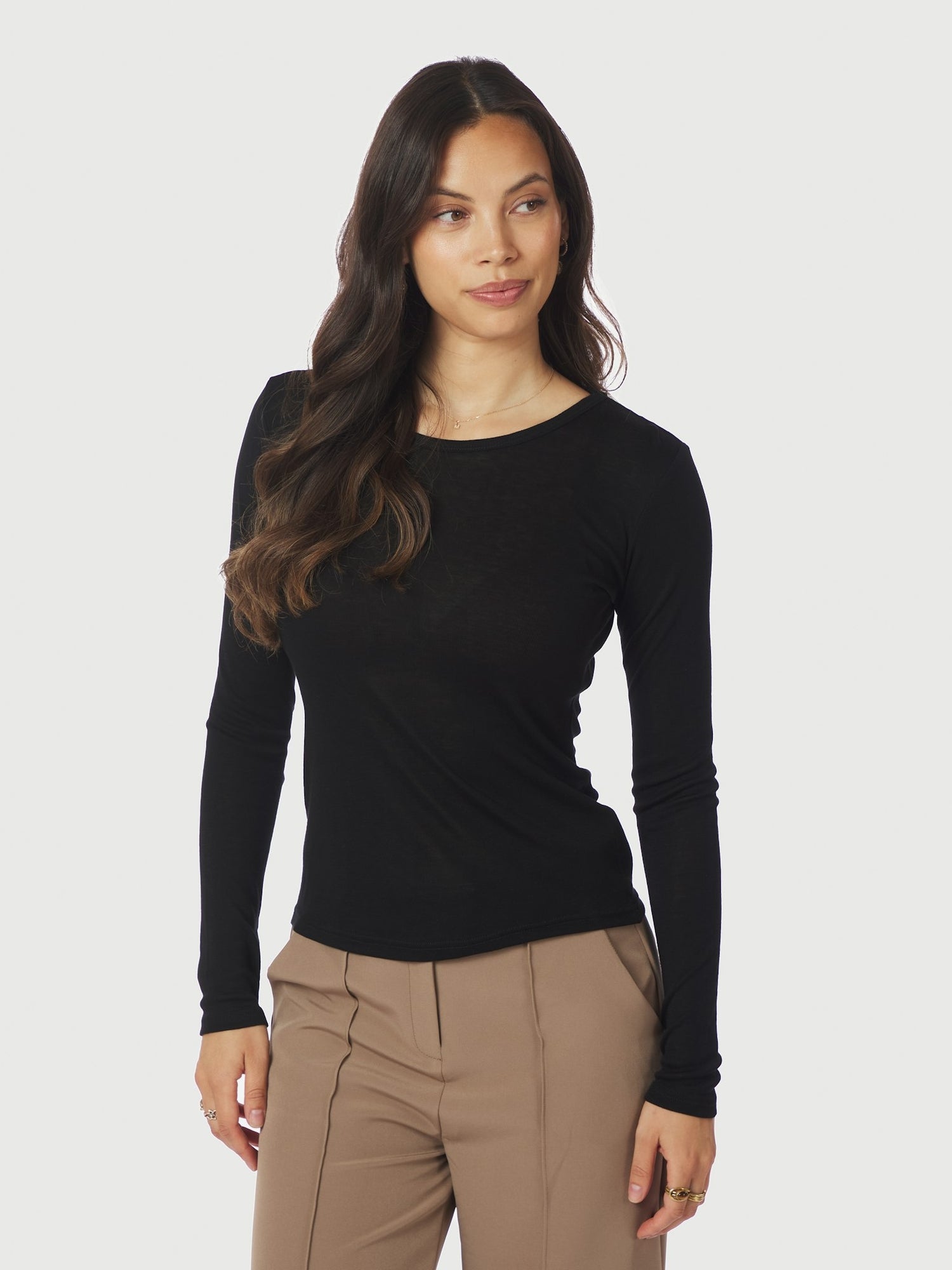 Nella Fine Rib Blouse - Black