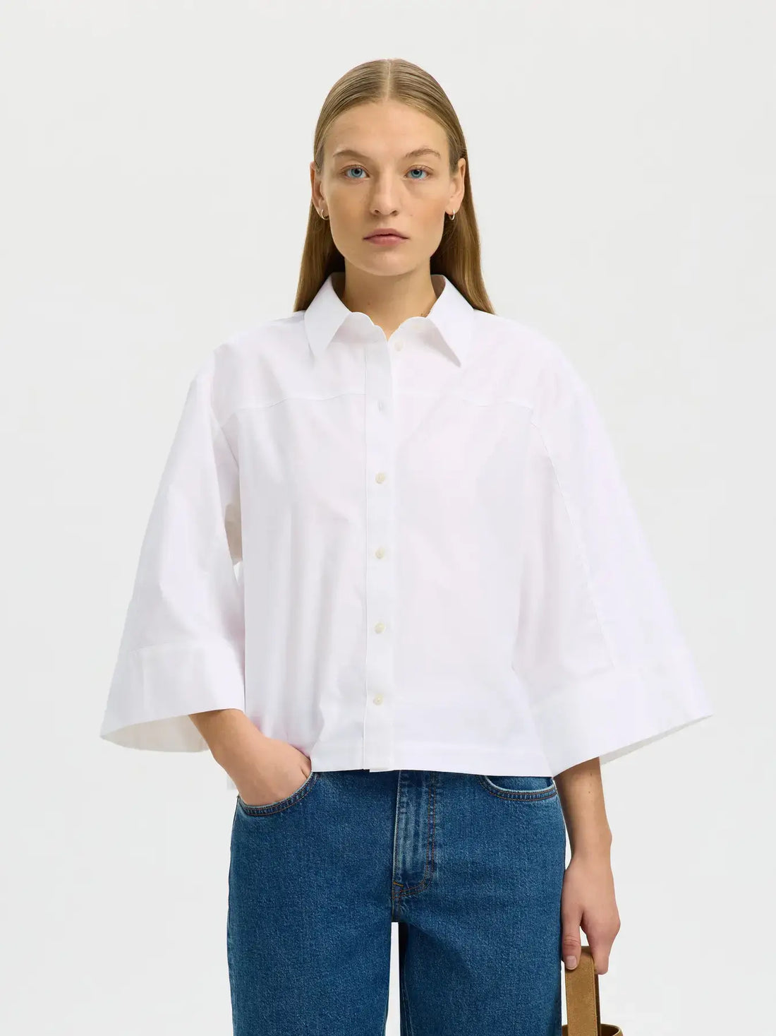 SLFesther Relaxed 3/4 Cropped Shirt - Bright White