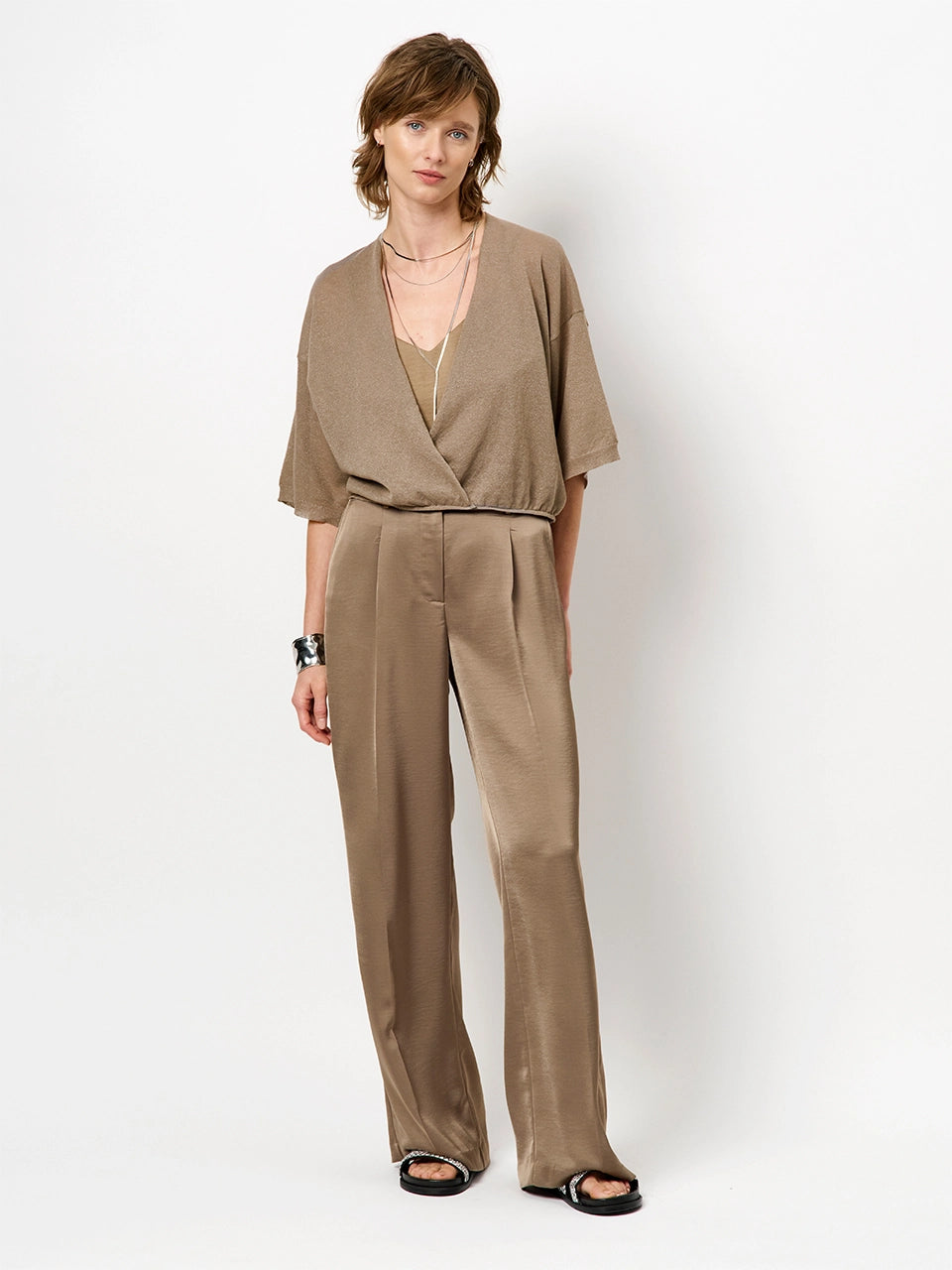 Jules Satin Smart Pants - Stone