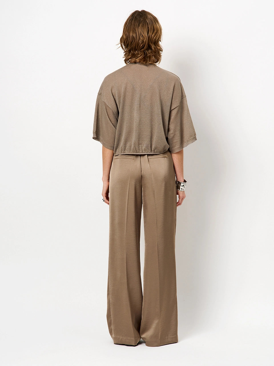 Jules Satin Smart Pants - Stone