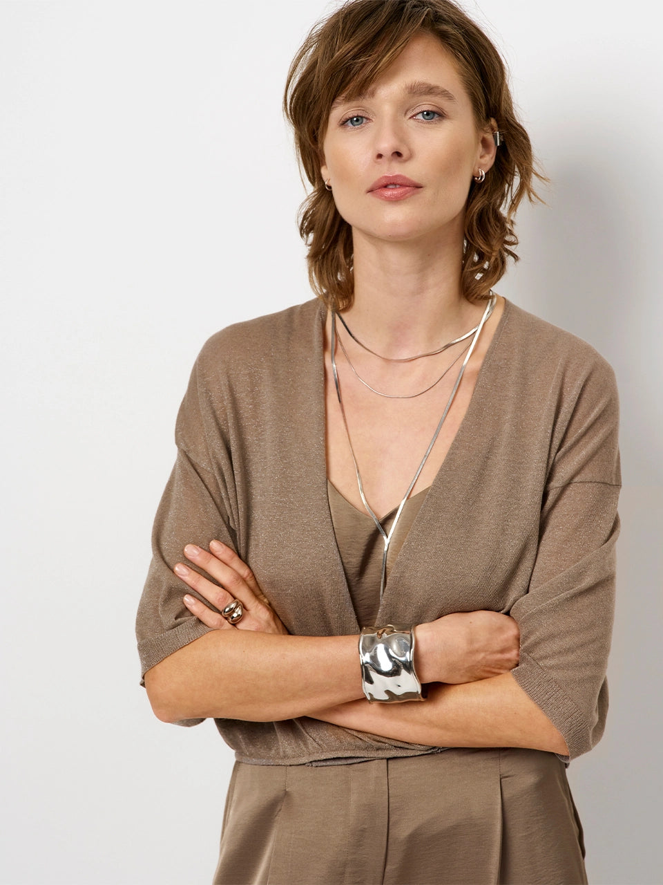 Revel Metallic Cardigan - Stone