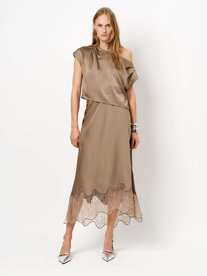 Roam Satin Drapey Top - Stone