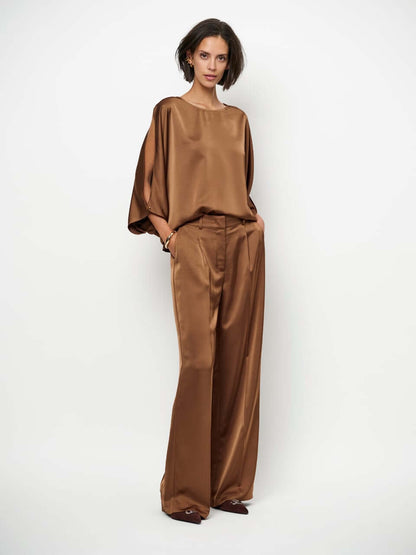 Risette Flowing  Satin Top - Mocha Mouse
