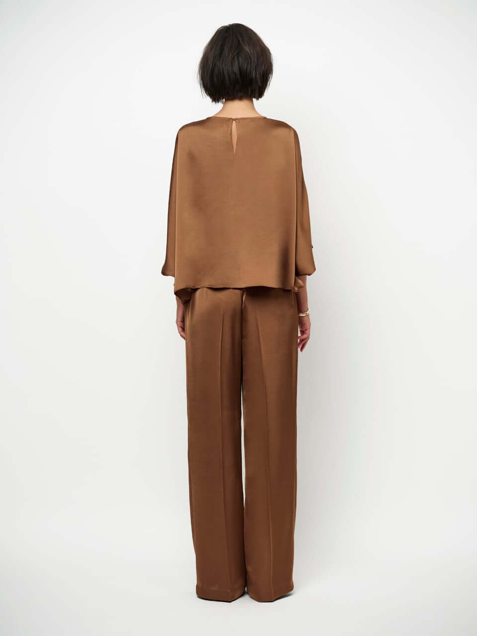 Risette Flowing  Satin Top - Mocha Mouse