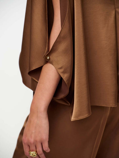 Risette Flowing  Satin Top - Mocha Mouse