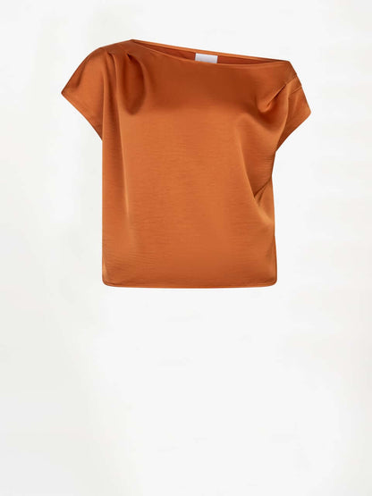 Roam Satin Drapey Top - Sunset Orange