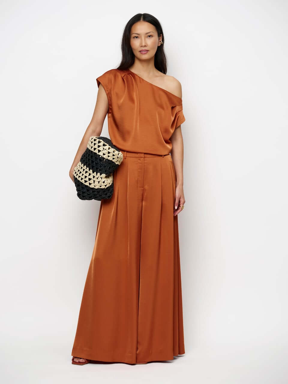 Roam Satin Drapey Top - Sunset Orange