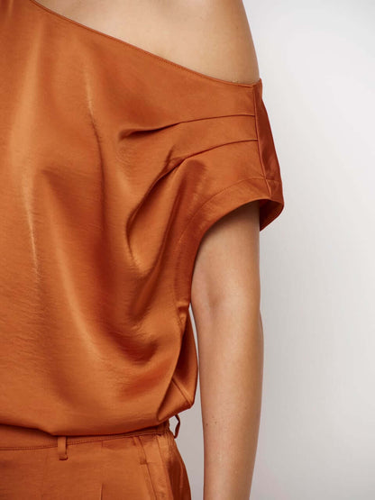 Roam Satin Drapey Top - Sunset Orange
