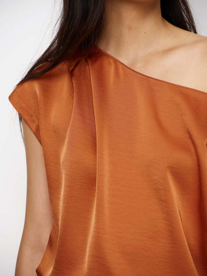 Roam Satin Drapey Top - Sunset Orange