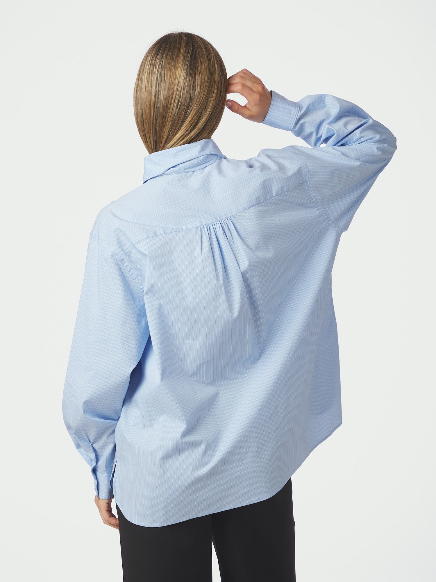Rochelle Scarf Fine Stripe Shirt - Light Blue