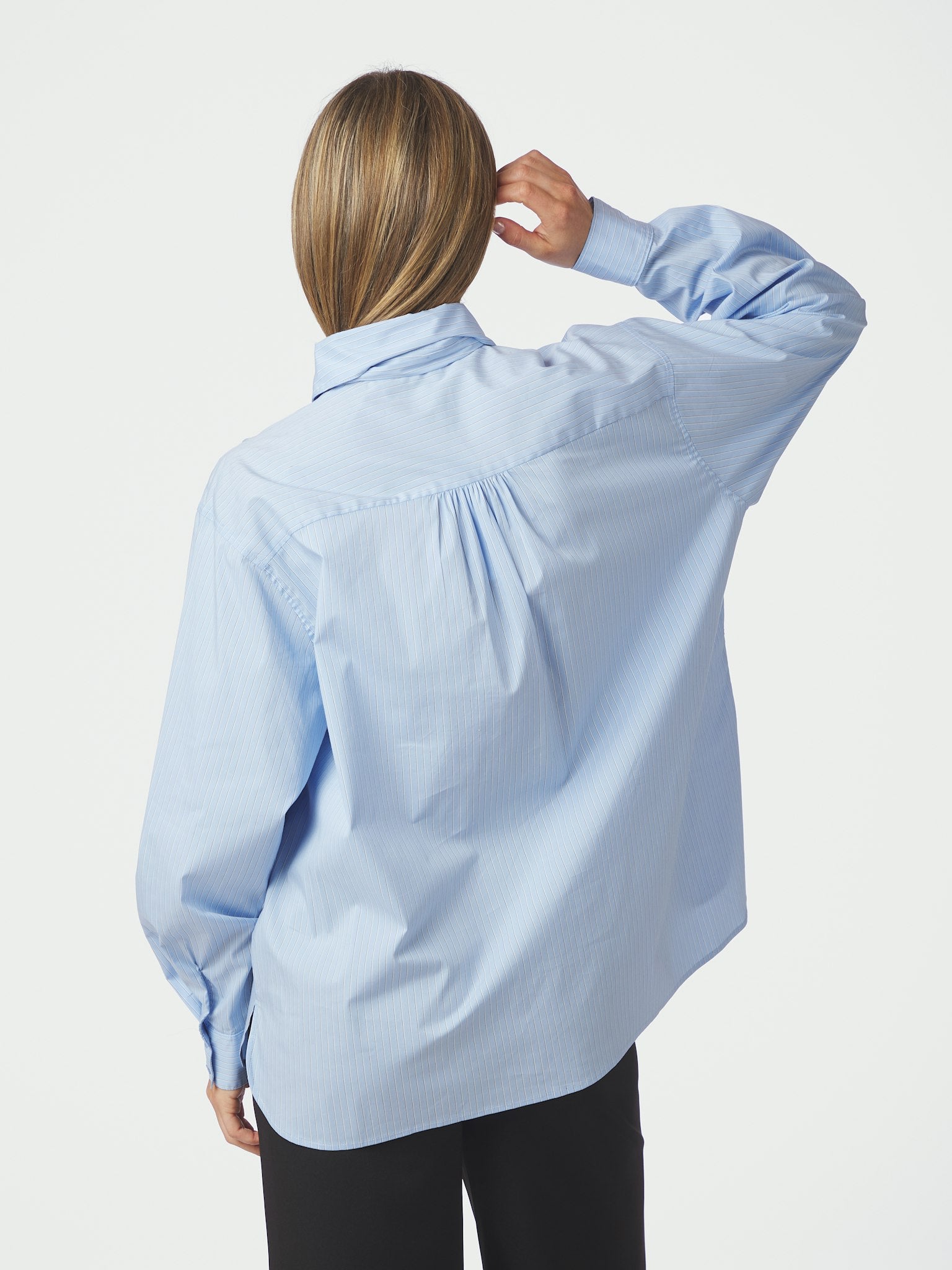 Rochelle Scarf Fine Stripe Shirt - Light Blue