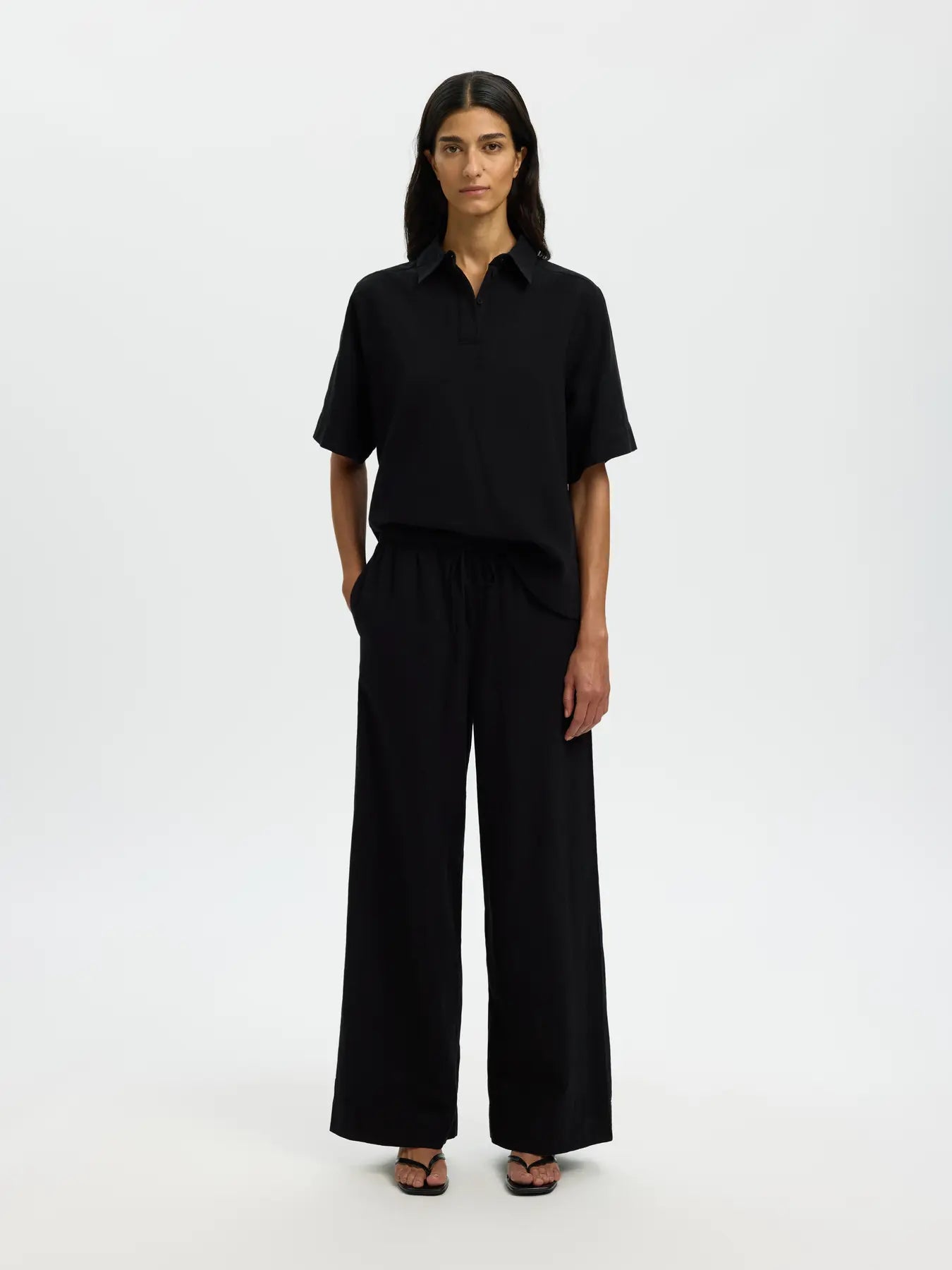 SLFluisa MW Wide Linen Blend Pant - Black
