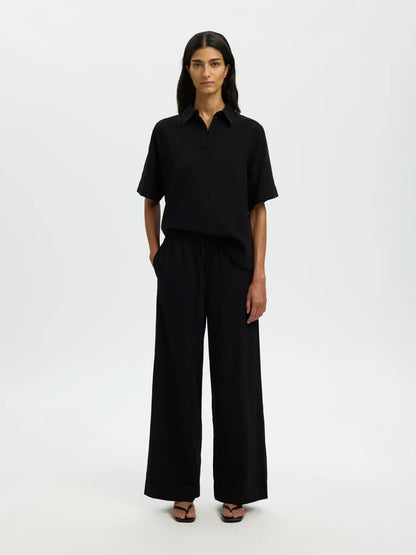 SLFluisa MW Wide Linen Blend Pant - Black