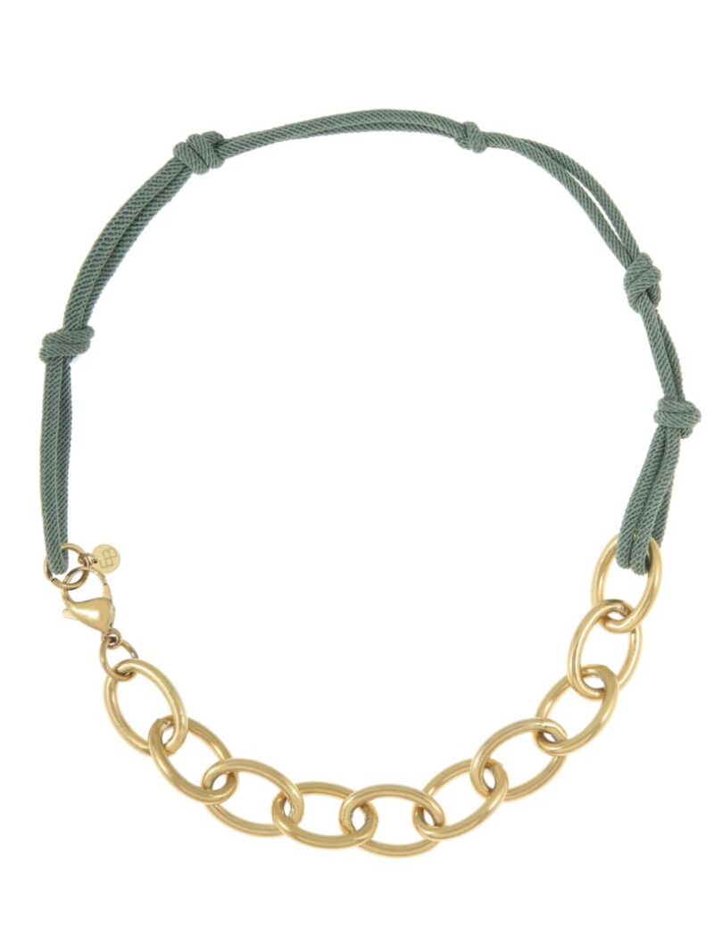 Ketting met touw en gouden schakels - groen