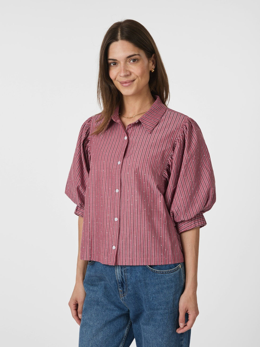 Etta Soft stripe stone shirt - Dark Rose