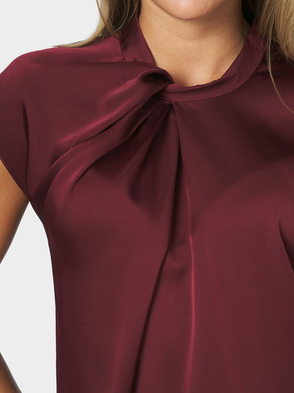 Fleur Drapy Satin Blouse - Burgundy
