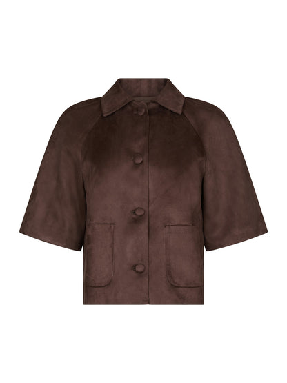 Editta Faux Suede Jacket - Dark Brown