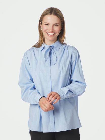 Rochelle Scarf Fine Stripe Shirt - Light Blue