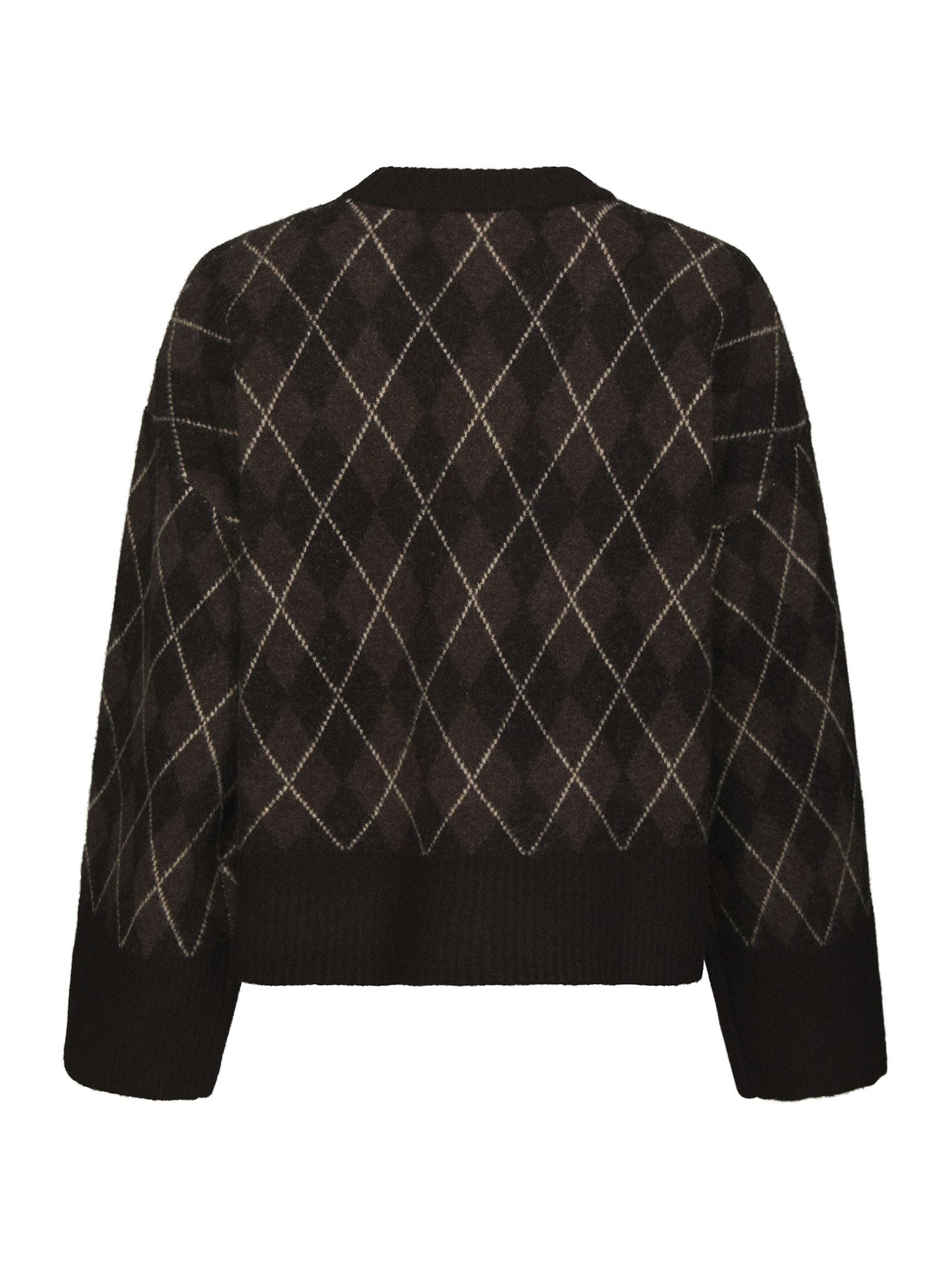 Kick Check Knit Blouse - Dark Brown